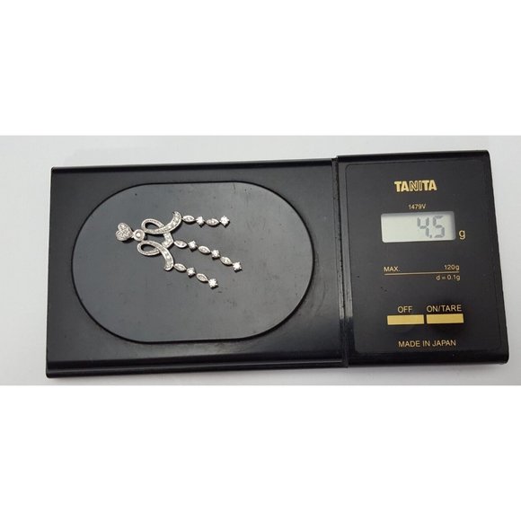 Beautiful 18K Karat Solid White Gold Drop Dangle Round Cut Diamond Charm Pendant - Picture 13 of 13